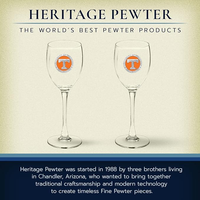 Heritage Pewter Tennessee Volunteers Glass Goblets – Set of 2 | 12 OZ Goblet Wine Glasses | Expertly Crafted Pewter Glass