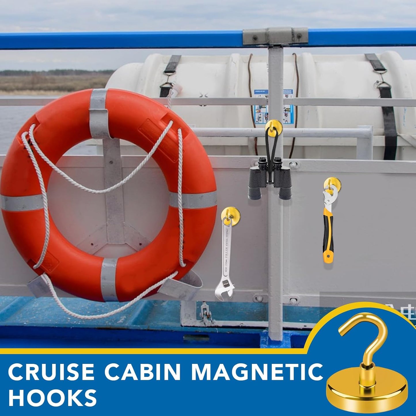 LOVIMAG Cruise Ship Essentials, 110Lbs Cruise Door Magnets, Yellow Cruise Magnetic Hooks, Magnetic Hooks Heavy Duty for Hanging Celling, Grill, Refrigerator Kitchen-6 Pack