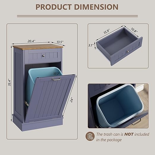 Tilt Out Trash Bin Cabinet Dog Proof Trash Can Holder Kitchen Island Without Garbage Bin or Tilt Out Laundry Hamper (Gray-Blue)