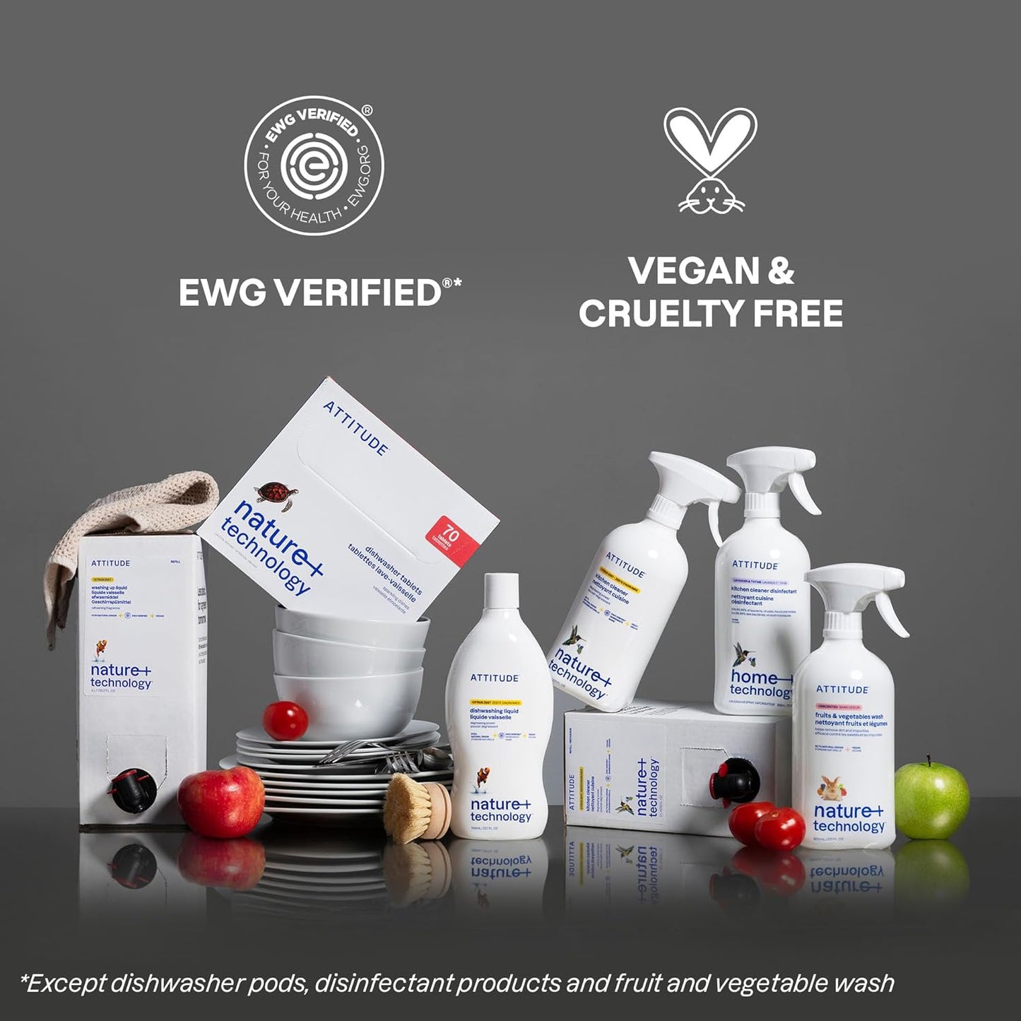 ATTITUDE Dishwasher Pods, Plant-Based & Vegan, Phosphate-Free Detergent Tablets, Naturally Derived, Unscented, 70 Count