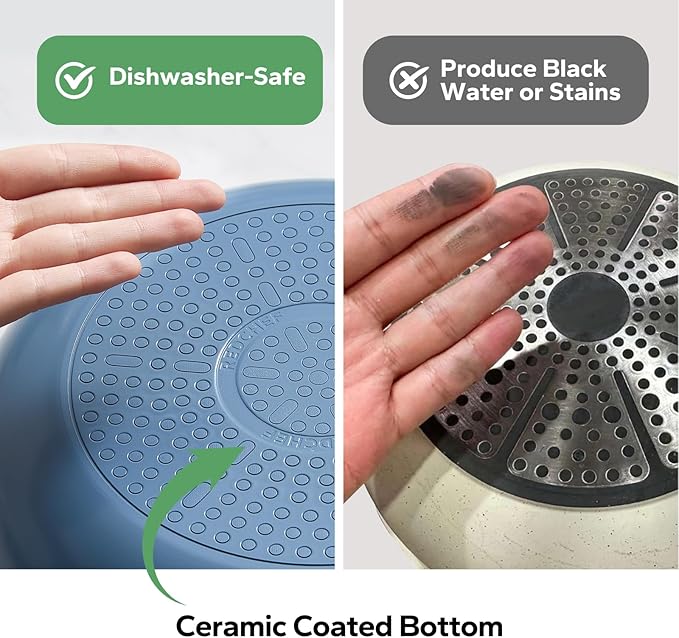 Redchef Nonstick Frying Pan Skillet, Ceramic Non-Stick Saute Pans, 9.5 inch Cooking Fry Pan with Stay Cool Handle, All Stovetops, Dishwasher/Oven Safe, PFAS-Free, Non Toxic (Blue)