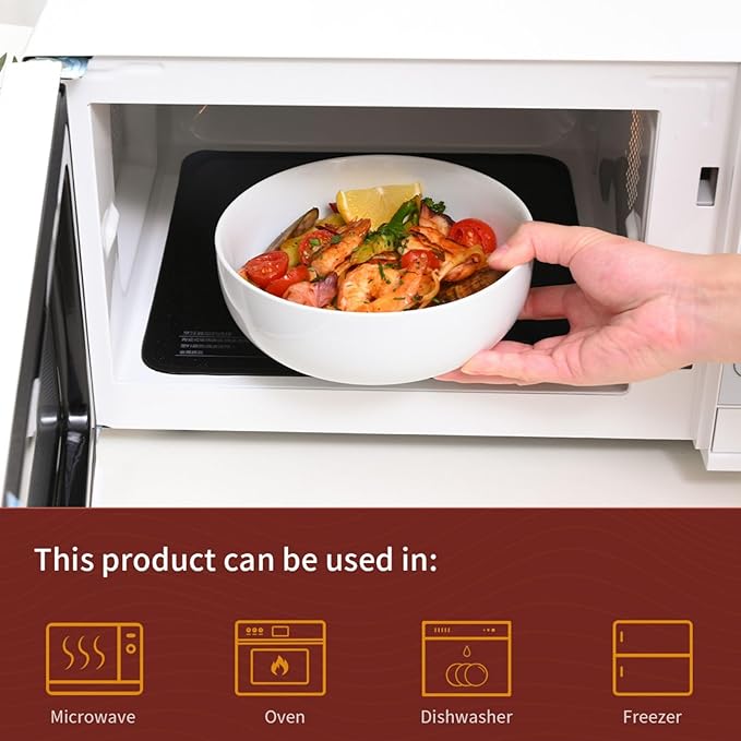 Large Soup Bowls Set of 3, Ceramic Salad Bowls 37 oz, White Pasta Bowls 7 inch, Serving Bowl for Cereal, Noodle Ramen, Pho, Fruit