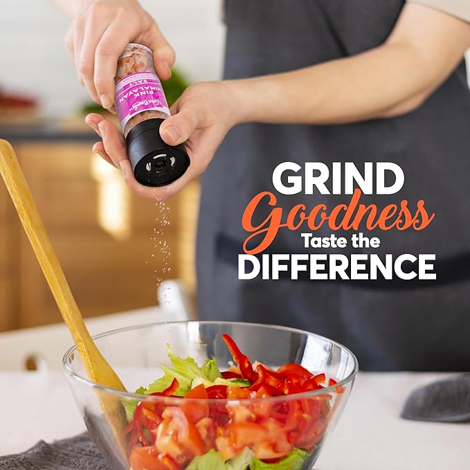 Spice Bounty Pink Himalayan Salt 12.9 oz and Whole Black Pepper 5.8 oz Grinder Set – Coarse Salt and Peppercorns with Adjustable Grinders – Gourmet Seasoning Duo for Cooking & Table Use