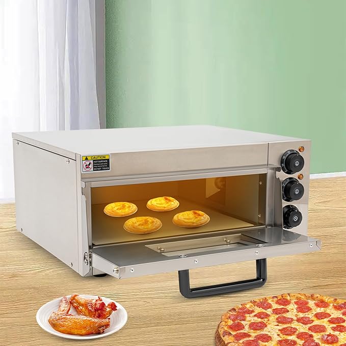 1800W Electric Pizza Oven Indoor Commercial Pizza Oven Countertop Pizza Maker with Timer Multipurpose Indoor Pizza Machine – Adjustable Temp (122-662°F）for Home Restaurants Bakeries
