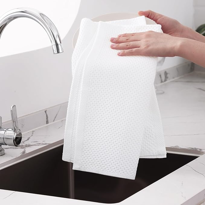 Homaxy 100% Cotton Oversized Waffle Weave Kitchen Dish Towels, Ultra Soft Absorbent Quick Drying Cleaning Towel, 20 x 28 Inches, 4-Pack, White