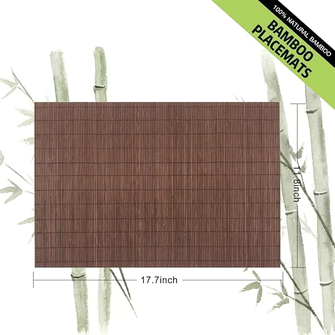 ANDSTAR Set of 4 Pcs Bamboo Placemats Natural Anti-Slip Bamboo Placemats Washable Heat-Resistant Table Mats for Dining Room and Kitchen（Chocolate）
