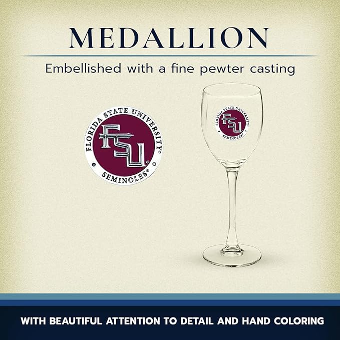 Heritage Pewter Florida State Seminoles Glass Goblets – Set of 2 | 12 OZ Goblet Wine Glasses | Expertly Crafted Pewter Glass