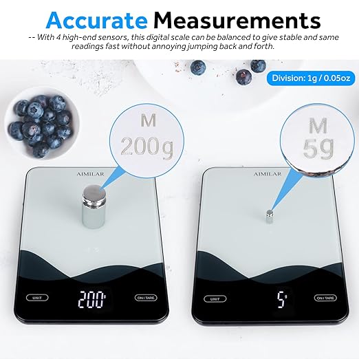 AIMILAR Food Scale, Chargeable LED Display 22lb with USB C Rechargeable Digital Kitchen Food Weight Scale for Baking and Cooking with Ounces and Grams 1g/0.1oz