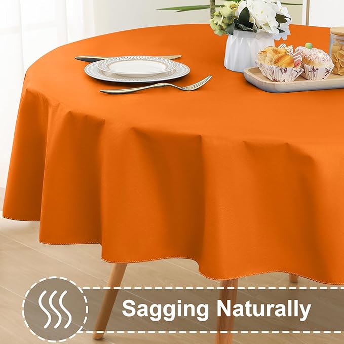homing Round Vinyl Tablecloth, Waterproof Spillproof Plastic Flannel Backed Table Cloth, Wipe Clean Table Cover for Dining, Buffet Parties and Camping (Orange, 60")