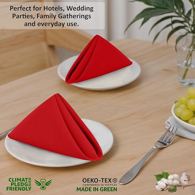 Ruvanti Cloth Napkins Set of 12, 18x18 Inches, 100% Cotton, Washable, Soft & Absorbent, Perfect for Wedding, Christmas, ‎Thanksgiving Dinners - Flame Scarlet