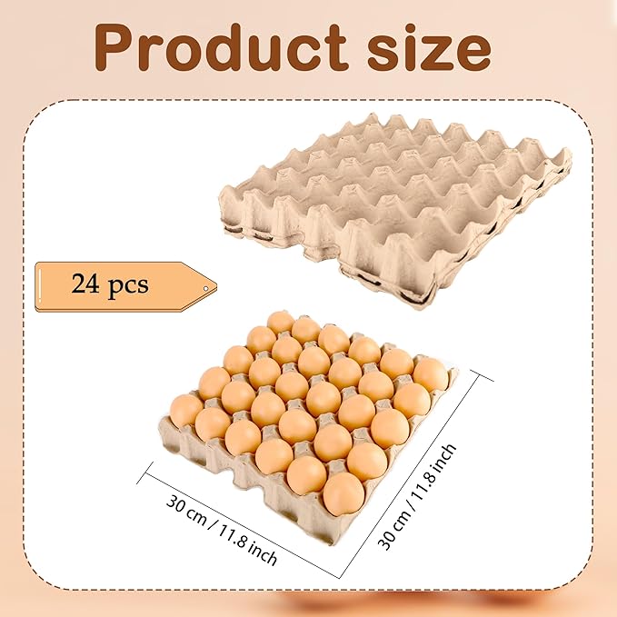 24 Pcs Pulp Egg Flat Cartons 30-Cell Biodegradable Paper Eggs Crates Sturdy Stackable Egg Trays for Kitchen Supermarket Farm Restaurant