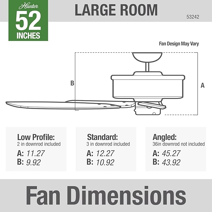 Hunter 52 inch Indoor Ceiling Fan No Light with Pull Chain - Bronze Ceiling Fan without Light, Standard Mount, 5 Blades, For Bedroom, Living Room, or Kitchen - Builder Elite 53242, New Bronze