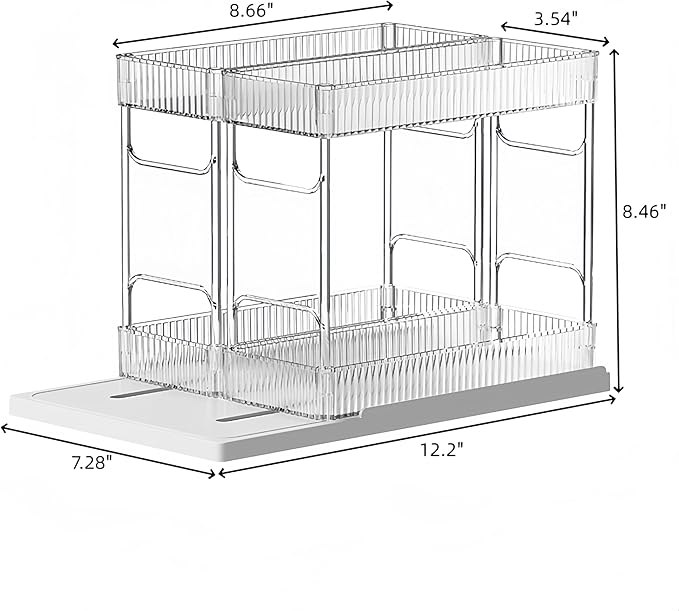 Pull Out Spice Rack Organizer for Cabinet, Rotatable 2 Tier Slide Out Seasoning Organizer and Storage Adhesive Vertical Spice Rack Shelf Pullout for Kitchen Cabinets(2 Drawer, Acrylic)