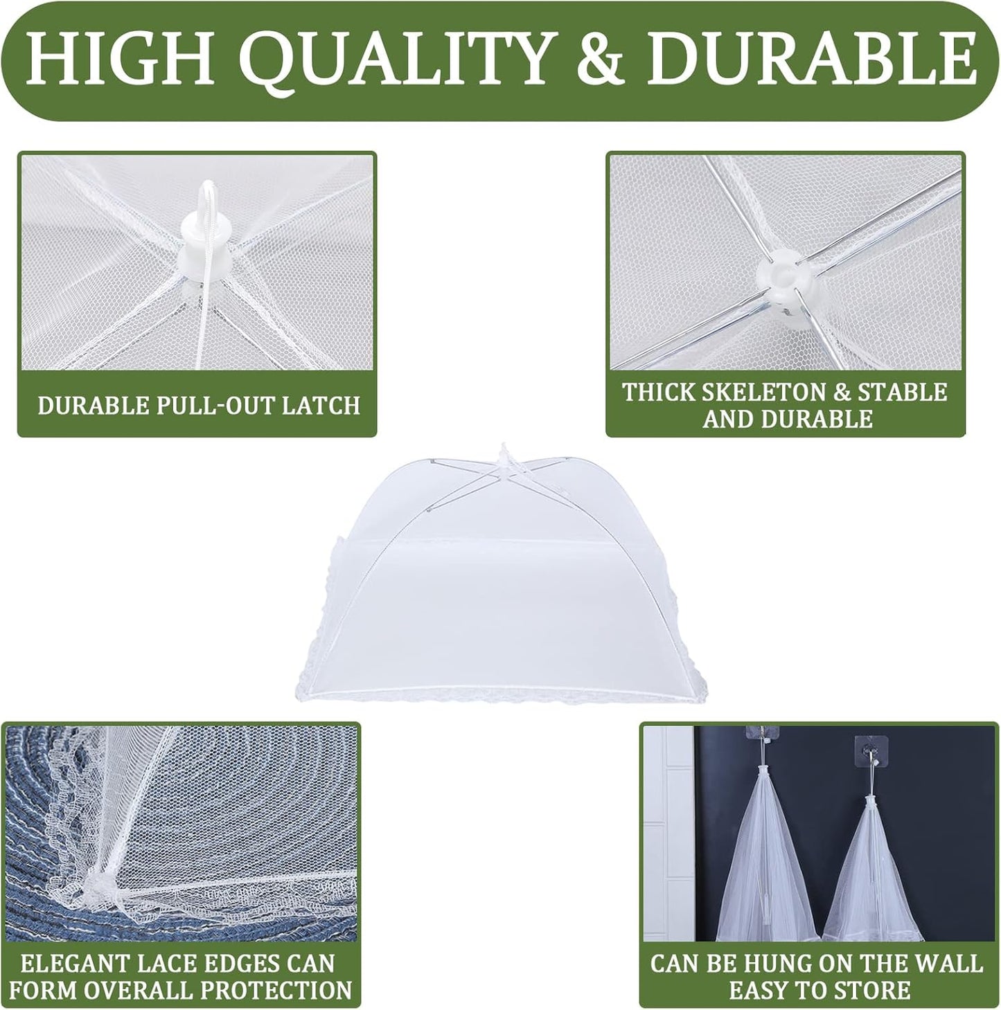 ZMCINER 8 Pack Food Tents Food Covers for Outside Mesh Screen Include 2 Extra Large (40"X 24") & 6 Standard (17"X 17") Collapsible and Reusable Mesh Food Covers for Outdoors, Fruit Cover