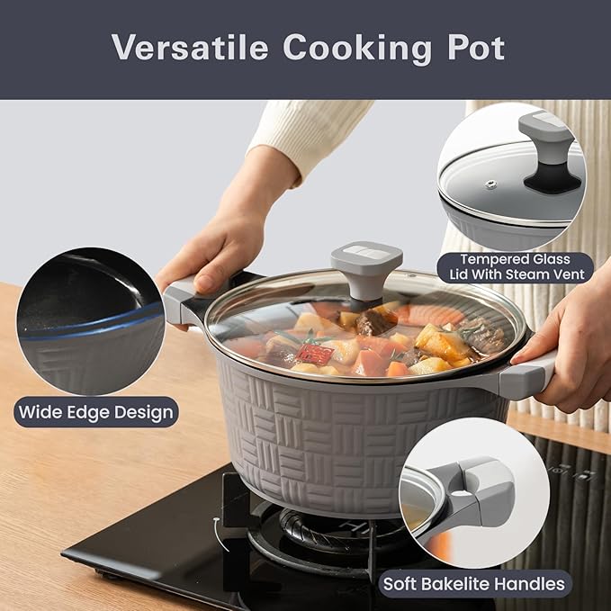 UCCLIFE 22-PCS Pots and Pans Set Non Stick, Induction Cookware Set, Non-toxic Kitchen Cooking Set, Frying Pan, Saucepan Stock Pot Kitchen Utensils Dishwasher Safe, Scratch-resistant (PFAS, PTEF Free)