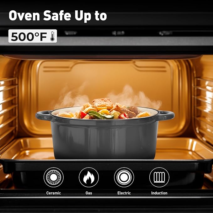 MAISON ARTS Enamel Cast Iron 7 Piece Cookware Set, Dutch Oven Pot with Lid, Grey Non Stick Pots and Pans set, Oven Safe up to 500°F