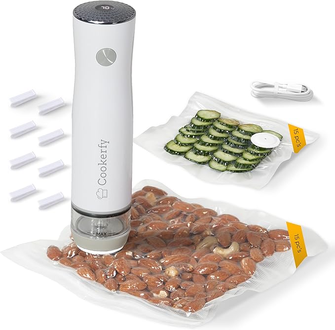 Food Vacuum Sealer Machine with Digital Display & Visible Tank, 8L Air Flow Handheld Compact Vacuum Sealer for Food, 1200mAh Battery, 30 Reusable Seal Bags, Portable Lightweight 6.87oz