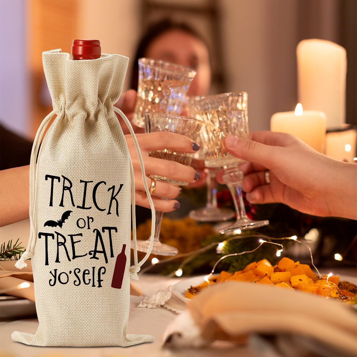 Cute Halloween Wine Bag - Birthday Gifts & Party Decorations for Women, Men & Friends - Trick or Treat Wine Bag