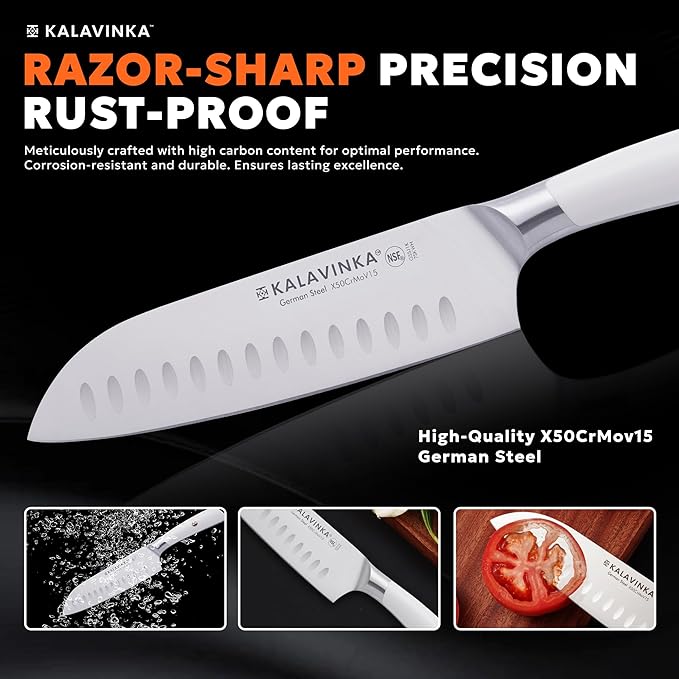 7 Inch Santoku Knife, German Stainless Steel, Razor Sharp Multipurpose Kitchen Knife with Balanced Handle and Gifted Sheath, Grilling Tools (SAMJNA)