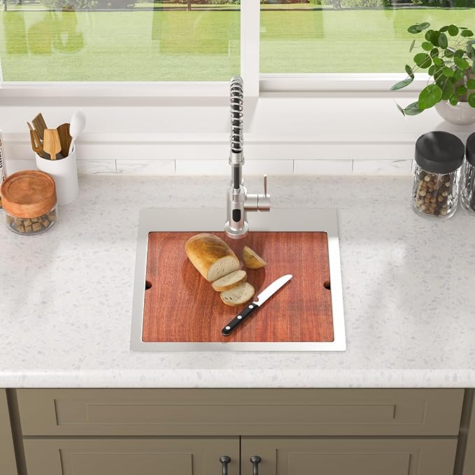 Lordear Stainless Steel Bar Sink 18 Inch Drop In Kitchen Sinks 16 Gauge SUS304 Prep Bar Sink RV Wet Small Kitchen Sinks Indoor Outdoor 18x18x9 Inch