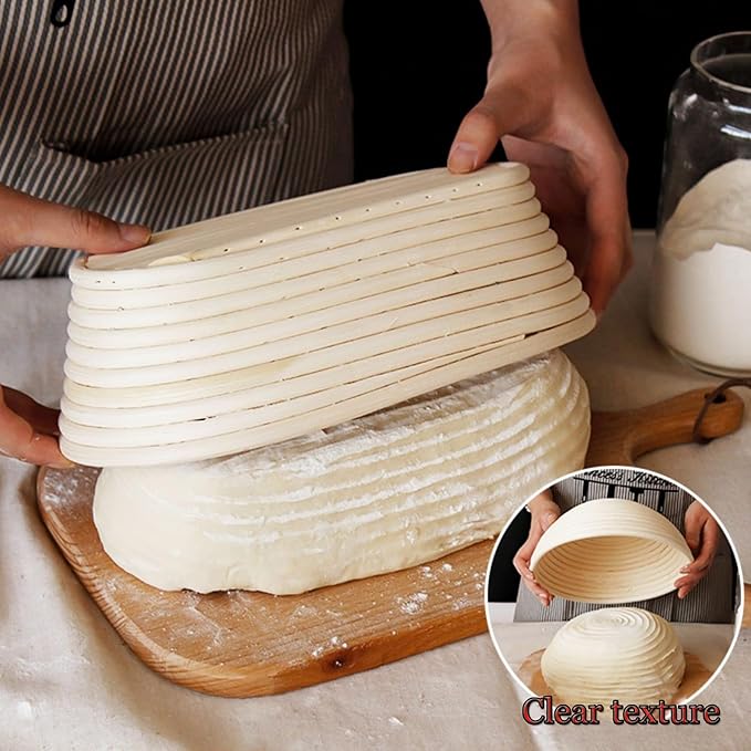 Sourdough Bread Baking Supplies, 9 Inch Round Bread Banneton Proofing Basket & 10 Inch Oval Proofing Basket with Liner Sourdough Starter Kit for Making Baking Fermentation