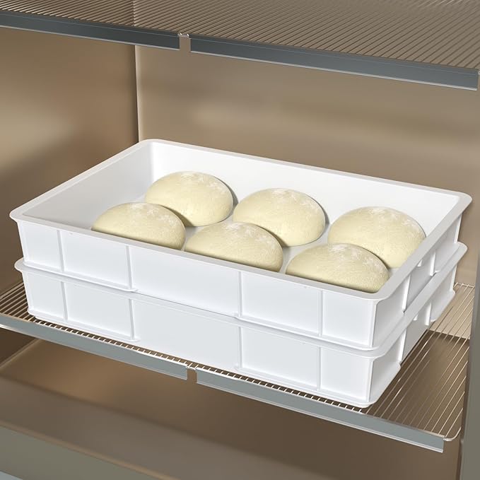 4-pack Large Commercial Plastic Pizza Dough Proofing Box, White, 23.6" x 16.1" x 3.7"