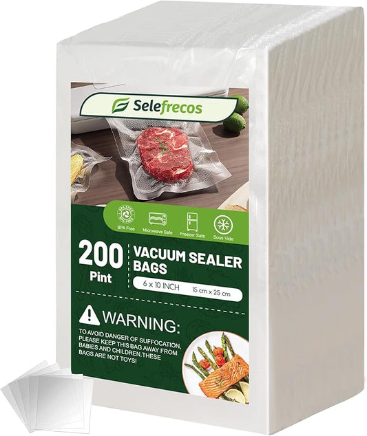200 Pint Vacuum Sealer Bags, BPA Free 6 x 10 Inch Vacuum Seal Bags for Food Saver, Seal a Meal, Weston. Heavy Duty Commercial Grade Vacuum Food Storage Bags for Sous Vide Freezer Vac Storage Meal Prep