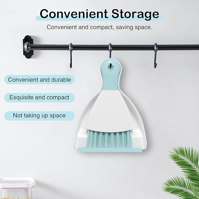 NACENA Mini Dustpan and Brush Set, Small Broom and Dustpan Set Dust Pan and Mini Hand Broom Dustpan and Broom Combo Compact for Home Table Keyboards Sofa Kitchen Pets, Blue