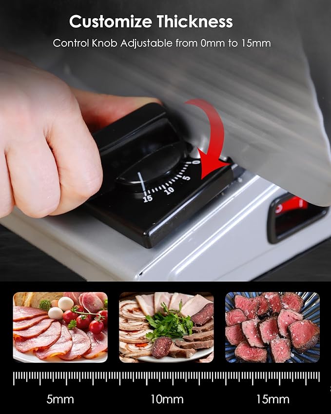 Meat Slicer Machine for Home, Electric Food Slicer, with 7.5" Stainless Steel Blade, 180 W, Adjustable Thickness, Easy to Clean, Cuts Meat, Bread, Cheese and Deli, Sliver