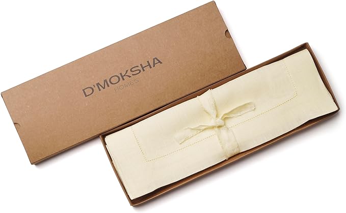 D'Moksha Homes Cream Linen Cloth Placemats Set of 4-100% Pure Linen Hemstitch Placemats 14 x 19 Inch - Classic Hemstitch Table Place Mats for Thanksgiving, Holiday - Handcrafted and Machine Washable