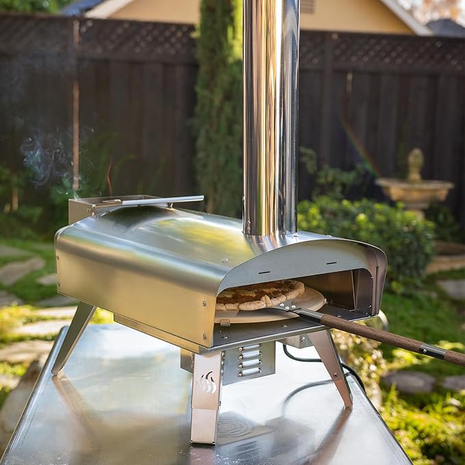 8 Inch Metal Pizza Turning Peel with 48 Inch Long Wooden Handle, Aluminum Pizza Paddle for Oven and Grill, Outdoor Pizza Oven Accessories