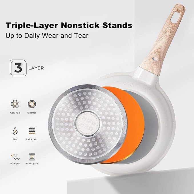 Caannasweis 20Pcs Cookware Sets, Nonstick Pots and Pans Set, Granite Induction Cookware, Non Stick Kitchen Cooking Set, Grayish White Grill Pan Set, PFOS PFOA Free