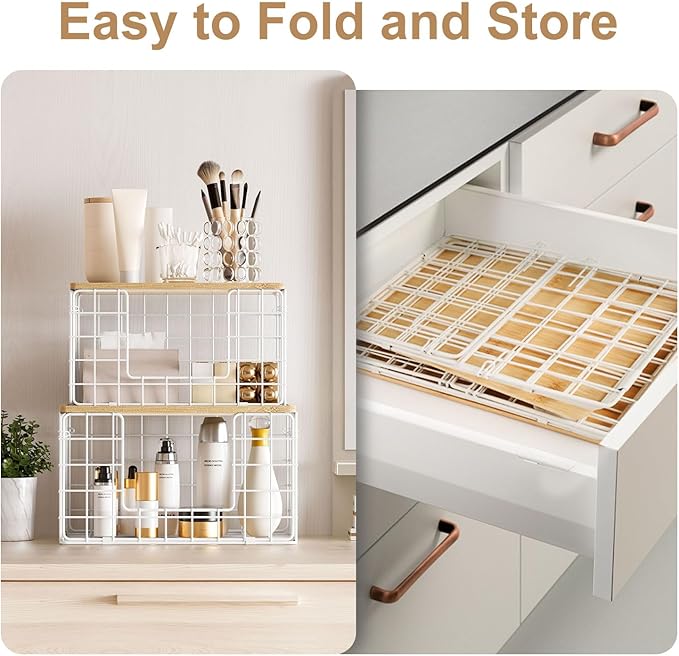 2 Pack Trash Bag Dispenser, Trash Bag Holder with Bamboo Top, Garbage Bag Dispenser, Storage Stackable for Kitchen Laundry Organizers Countertop Organization, White