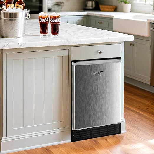 Under Counter Crescent Ice Maker Machine, 15'' W Drainless Built-in Ice Maker, 15 LBS/Day with 12 LBS Storage Bin, Perfect for Commercial Home Bar, No Drain