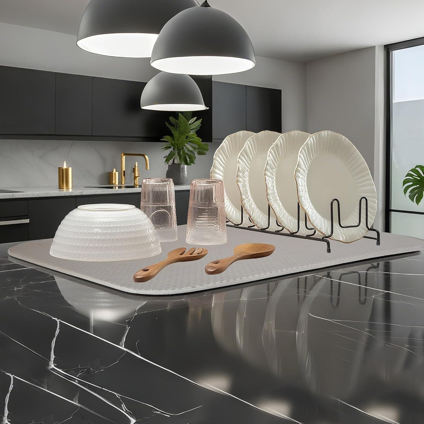 Light Gray Dish Drying Mats 17” x 24” – XXL Kitchen Drying Mat for Counter, Super Absorbent Microfiber Dish Rack Mat, Foldable Drying Pad for Dishes, Pots, Pans – Dish Drainer Mat