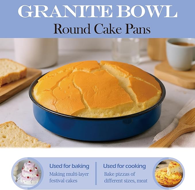 Enamel Large Roasting Pan 12.6 Inch Blue Baking Pan for Turkey Chicken Vegetables Round Cake Pan Dishwasher Safe Heavy Duty Bakeware With 2.4 Inch Depth Oven Broiler & Stovetop Safe