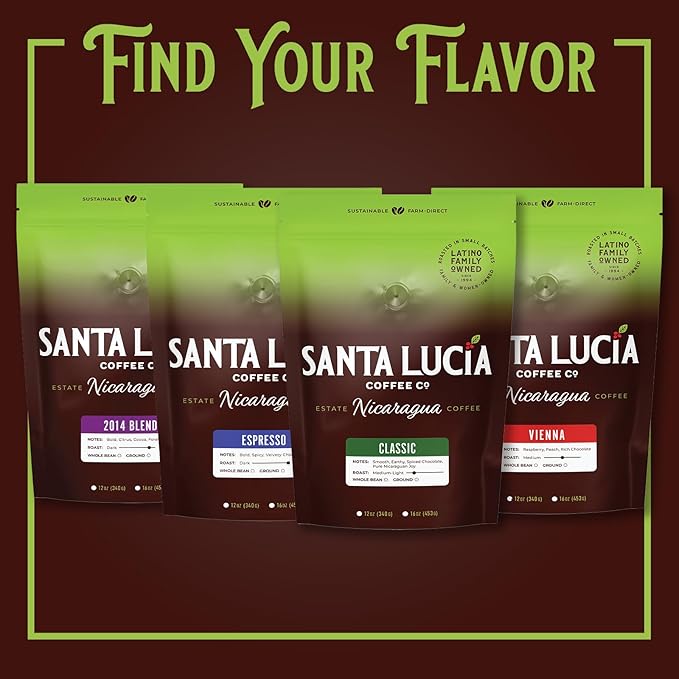 Santa Lucia Coffee Café Crema Espresso Roast Coffee - Specialty Volcanic Nicaraguan Espresso Roast - Farm-Direct, Low-Acid - Dense Golden Crema - 91-Point, Small-Batch - Ground - 16oz (Pack of 3)