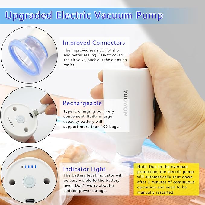 MOMODA Sous Vide Cooking Bags - Set of 30 | BPA-Free Reusable Vacuum Seal Bags with Air Valve for Joule and Anova Cookers | Freezer Safe Vacuum Food Storage Bags with Upgraded Electric Pump Included