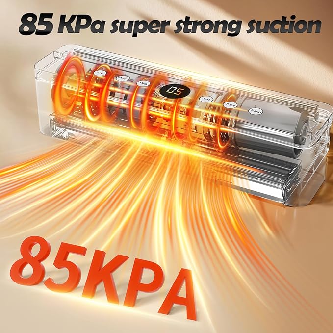 PULZO True-Auto Vacuum Sealer Machine, 85KPa Vacuum Sealer for Food with Digital Countdown, LED Smart Touch, External Sliding Blade, Dry/Moist Mode, Removable Drip tray, Complete Starter Kits