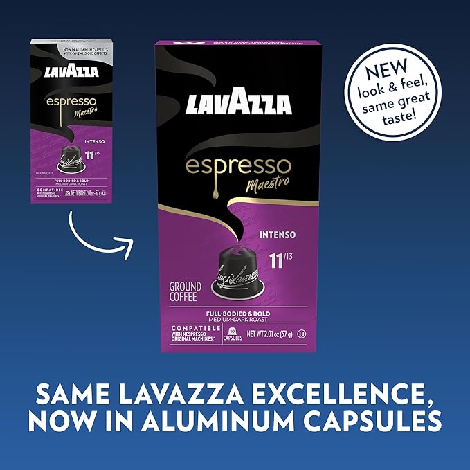Lavazza Espresso Maestro Intenso Aluminum Capsules Compatible with Nespresso* Original Machines, Medium-Dark Espresso Roast, Arabica and Robusta (60 Capsules)