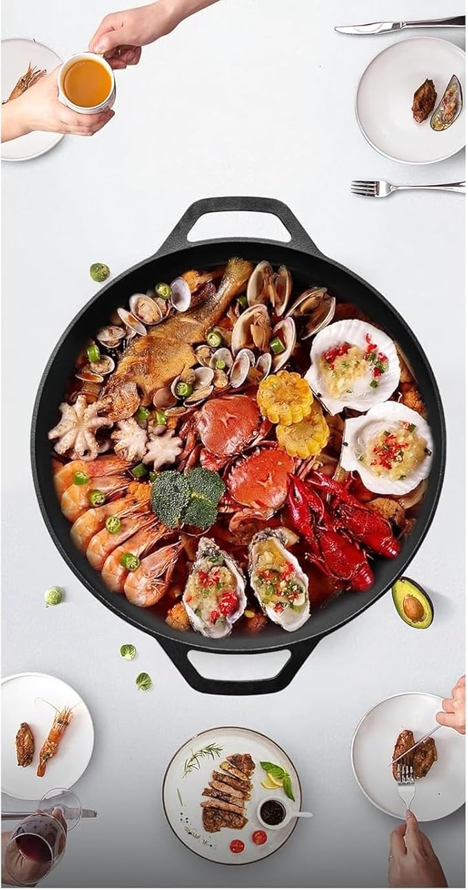 Cast Iron Skillet Pan, 18 inch, Double Handle, Non-Stick Surface, Deep Frying and Baking Pan