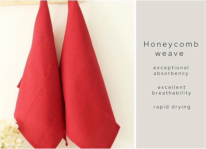 PurpleEssences Waffle Weave Kitchen Towel, 100% Cotton, 15x25 Inches, with Hanging Loop Ultra Soft Absorbent Quick Drying Dish Cloth, Tea and Hand Towels, 6 Pack - Christmas Holiday Winter - Red