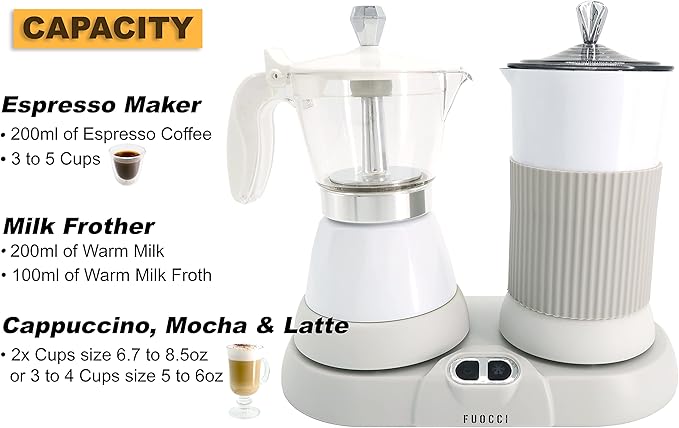 Espresso Maker With Milk Frother; 3 Cups Italian Coffee Maker; Electric Moka Pot And Frother For Cappuccino, Mocha, Latte Macchiato Cuban Coffee Maker Electric Cafeteras Electricas Modernas