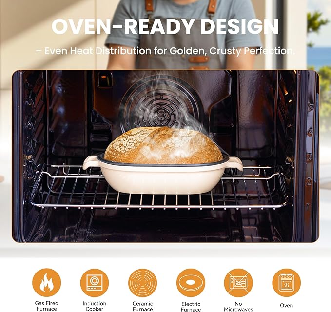 Enameled Cast Iron Dutch Oven for Sourdough Bread Baking,9 x 5-4/5 Inch Oval Cast Iron Bread Pan with Lid,Dutch Oven for Homemade Sourdough Baking,2.8QT Meatloaf Pan,Oven Safe