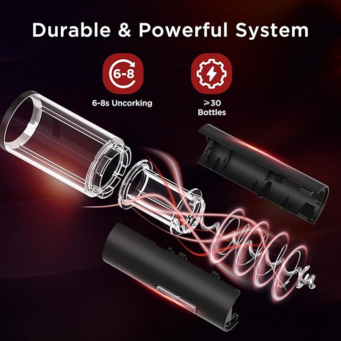 Electric Bottle Wine Opener Set, Automatic Electronic Corkscrew with Blue Led Indicator, Vacuum Stopper, Pourer, and Foil Cutter, Perfect for Home, Party and Wedding, Rechargeable