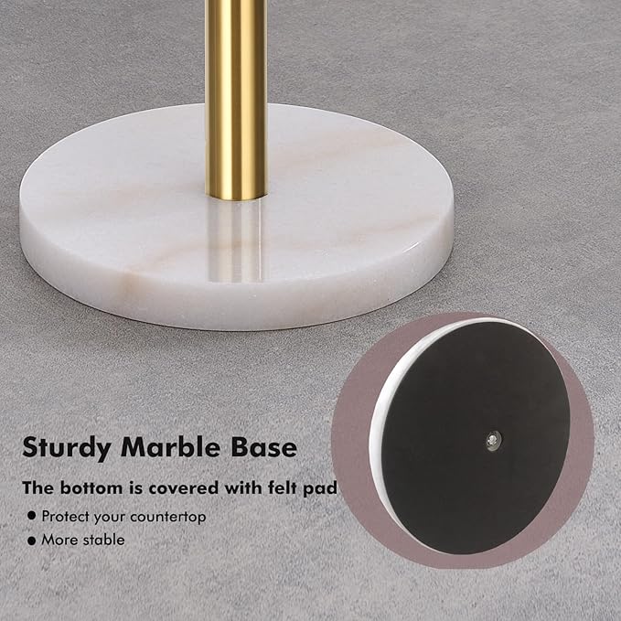 Gold Paper Towel Holder Countertop, Standing Paper Towel Roll Holder for Kitchen Bathroom, with Weighted Base for One-Handed Operation