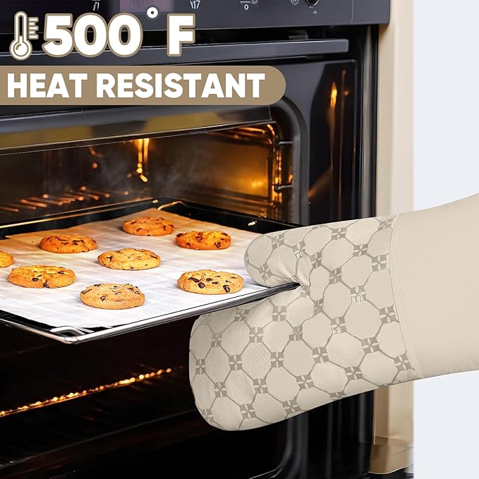 Oven Mitts Kitchen Towels Dishcloths with Pot Holders Sets 12PCS, Dish Towels Sets, Oven Gloves Pot Pads Heat Resistant 500 Degrees with Non-Slip Silicone Surface for Cooking Baking Grilling-Milkshake