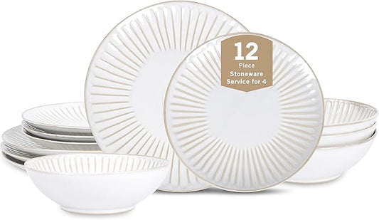 Stone Lain Linea 12-Piece Dinnerware Set Stoneware, White