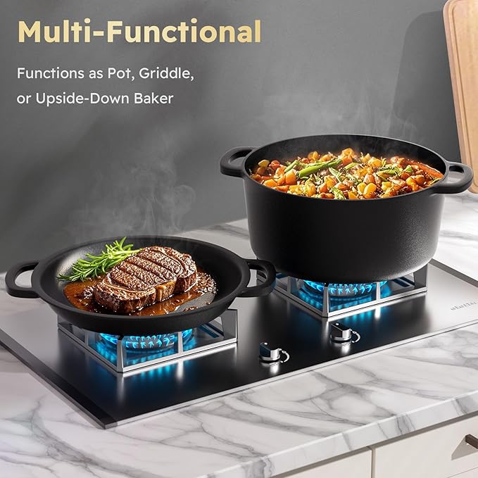 5QT Cast Iron Dutch Oven for Bread Baking, Proofing Basket Sourdough Starter Kit, 2 in 1 Bread Making Pan Pot with Lid, Sour Dough Tools Set Includes Lame Supplies, Gifts for Baker