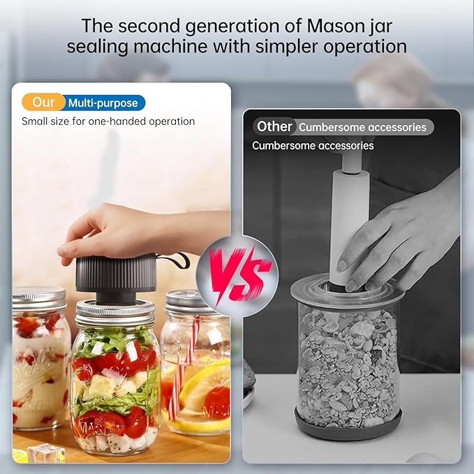Electric Mason Jar Vacuum Sealer Kit, 3-in-1 Handheld Automatic Vacuum Sealer for Mason Jars, Canning Sealer Machine for Jars, Containers, Vacuum Bags | Present for Mom, Black